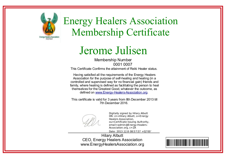 Jerome Julisen ordinary member - upgraded to reiki practitioner later